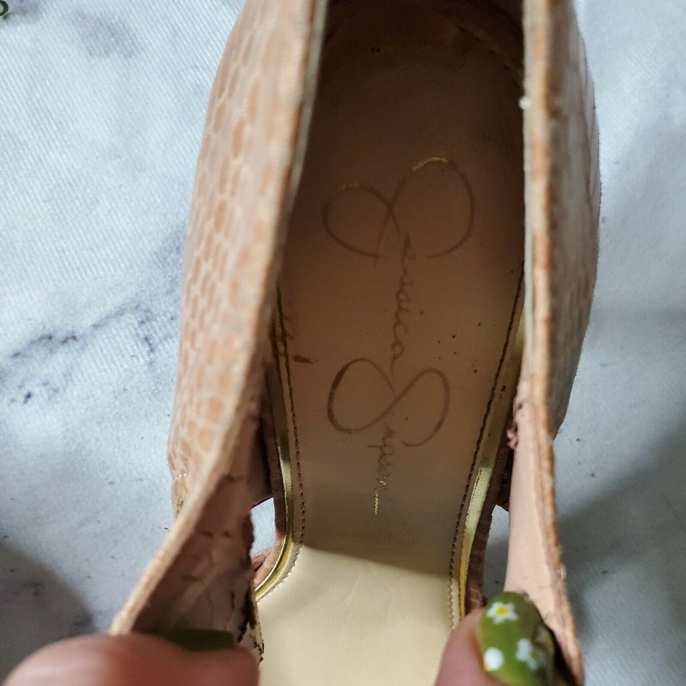 Jessica Simpson Coswell Blush Pink Snake Embossed Faux Leather Pointed Toe Pump - Picture 3 of 11